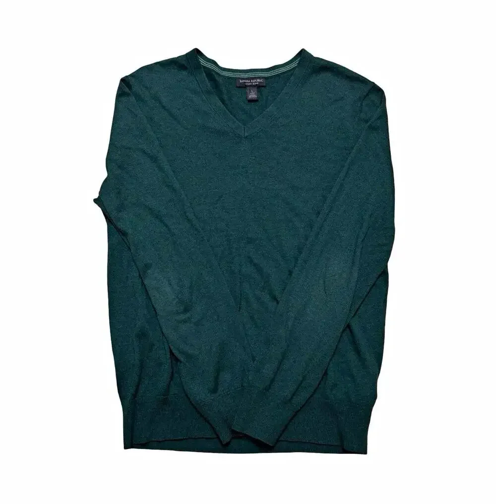 Banana Republic Knit V-Neck Pullover Sweater Men’s L Green Silk Cotton Cashmere